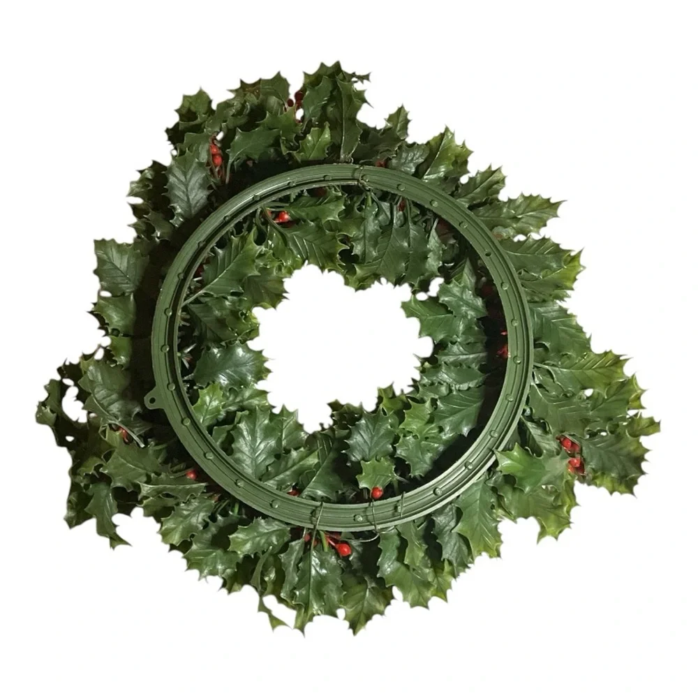 Festive Green and Red Holiday Holly Berry Plastic Wreath